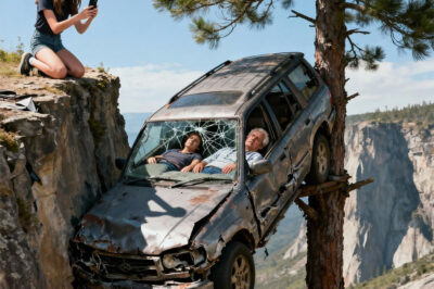 My daughter had cut the brake lines. When the car slid off the cliff, we survived only because it got caught on a lone tree. I was about to scream for help, but my husband whispered weakly, “Pretend to be dead. Don’t make a sound.” Outside, we heard our daughter calling emergency services, sobbing hysterically and begging them to come save us. My husband’s voice broke as he gripped my hand. “I’m sorry… this is all my fault.”