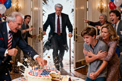 At my son’s seventeenth-birthday party, a wealthy relative let out a mocking laugh: “He’s just a charity case—he’s not even blood.” I pulled my son close and smiled. “You’re right. He is adopted. But…” At that moment, the banquet hall doors swung open. A silver-haired billionaire walked in, his cane striking the floor with firm, deliberate steps. He stopped in front of my son and spoke clearly: “Grandson… forgive me for being late. From today on, the entire empire is yours.” The room fell into absolute silence.