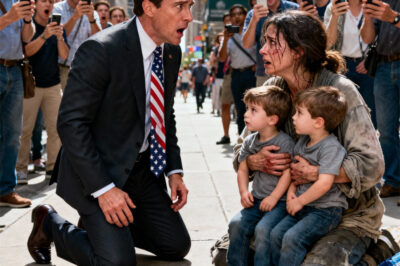 I was stepping out of the luxury car when my eyes accidentally met the gaze of a beggar woman by the roadside. My heart stopped—it was her, the woman I once loved and lost. She quickly lowered her head and pulled her two children close. But when they looked up, I froze: two small faces… identical to mine. “Impossible… they’re… mine?” She trembled and stepped back. “How… whose are they?” I choked out. She squeezed her children’s hands, shaking. “Don’t come any closer… you shouldn’t know the truth.” And then, my next reaction… made everyone around us gasp in horror.