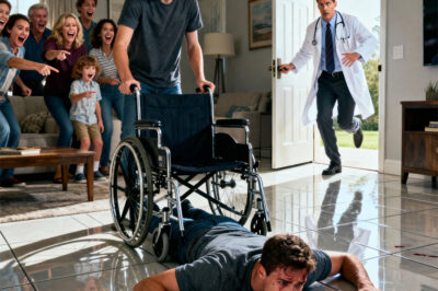 My brother suddenly shoved me, flipping the wheelchair and sending me crashing onto the tile floor. “Stop faking it for attention,” he sneered. The whole family burst into laughter as I struggled to breathe, and no one bothered to help me up. What they didn’t know… was that my doctor had been standing right behind them, quietly watching everything. He cleared his throat, stepped forward, and said the words that froze the entire room.