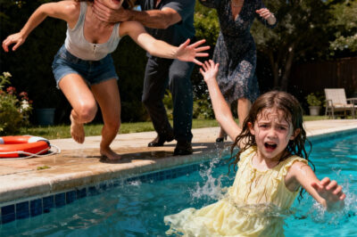 My sister pushed my daughter into the pool—still in her dress, unable to swim. I rushed forward, but my father grabbed me by the neck and forced me down. “If she can’t handle the water, she doesn’t deserve to live.” In that moment, my heart felt like it was being torn apart. After pulling my exhausted, water-choking child out, I didn’t scream. I didn’t cry. I just looked at them one last time—long, cold, and silent. Then I walked out of that house for good. They had no idea I would take away everything they ever valued… and by the next morning, they finally began to understand.