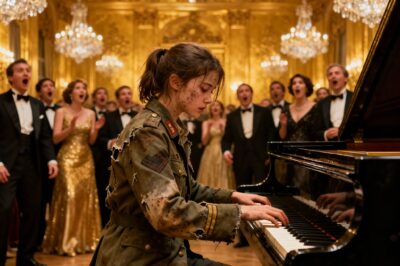 A very thin, homeless girl was being escorted toward the exit of a luxurious charity gala by two security guards. She glanced at the piano and shouted, “Can I play the piano in exchange for a plate of food?”