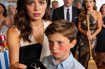 My ex-husband showed up at our son’s birthday party with his new wife. She handed my boy a broom and said, “Go help your mother clean — that’s what you’re supposed to do.” My son looked at me, cheeks burning with shame. I didn’t say a word… not until he unwrapped his last present. And the second she saw what was inside, all the color drained from her face.