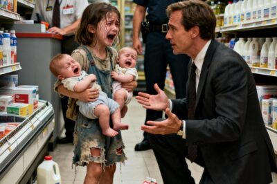 A homeless little girl was reported to the police by a store manager for stealing a box of milk for her two younger siblings, who were crying weakly from hunger — suddenly, a millionaire who witnessed the scene stepped forward…