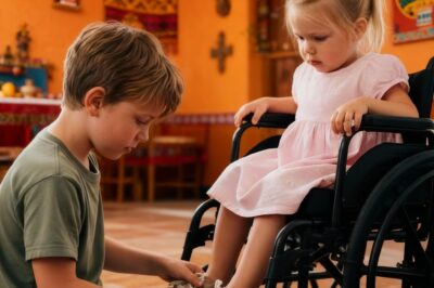The surgeon’s daughter never walked in her life until a homeless child said, “Let me try.” Dr. Eduardo Hernández watched his daughter Valeria through the glass of the physical therapy room at San Ángel Hospital in Mexico City, as she sat motionless in her special wheelchair. At two and a half years old, the blonde girl had never taken a single step, and every consultation with the best specialists in the country brought the same discouraging diagnosis.