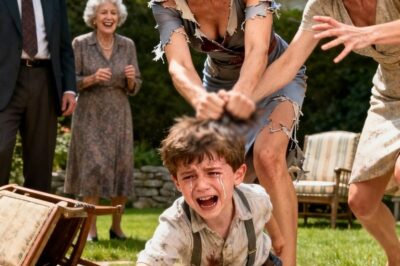 My sister dragged my son by his hair across the yard, screaming, “Your brat ruined my dress!” Mom laughed and said, “He deserved it. He needs to learn his place.” Dad joined in, chuckling, “He should apologize for existing.” I said nothing—just helped my son up, wiped his tears, and took him home. The next morning, police cars lined their driveway. Turns out, that “brat” owned the house they were living in—through the trust his late grandfather left in “my” name……