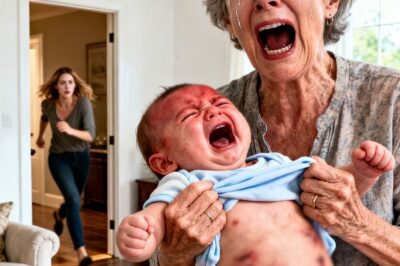 My son’s wife dropped off my grandson, her hands shaking as she said, “He’s just fussy.” But his screams weren’t normal. I lifted his onesie and saw his tiny back covered in black bruises. The ER doctor’s voice was cold, “This was not an accident. We found a healing rib fracture.” Then he told me the police had just found their abandoned car at the airport…