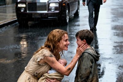 A humble mother helps a crying little boy while holding her son, unaware that his millionaire father was watching.