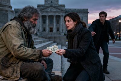 After my husband passed away, I found a new job, and every day I left a little money for an elderly homeless man who sat in front of the library. One day, when I leaned down as usual, he suddenly grabbed my hand and said: “You have been far too kind to me. Do not go home tonight. Stay in a hotel. Tomorrow, I will show you this.”