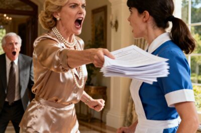 “Don’t touch anything! You’re just the help, not part of this family!” —the wealthy woman screamed, snatching the papers away. But what the worker said in response left the entire house in total silence…