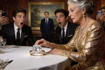At our golden wedding anniversary dinner, my husband suddenly announced that he wanted a divorce, and our two children applauded as if it were a performance. I didn’t even flinch. I took off my wedding ring, placed it on the table with a soft click, and said clearly: “Clap louder, boys. Your biological father is sitting at the next table.” The laughter died instantly. Forks froze in mid-air. Faces turned. Silence took over the room so quickly it felt unreal. Then, from the other side of the restaurant, a man pushed his chair back and slowly stood up.